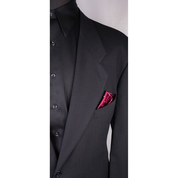 MANI Vintage Sport Coat Men Size 46L/S Herringbone Black 2 Button Wool Blazer - Picture 4 of 15